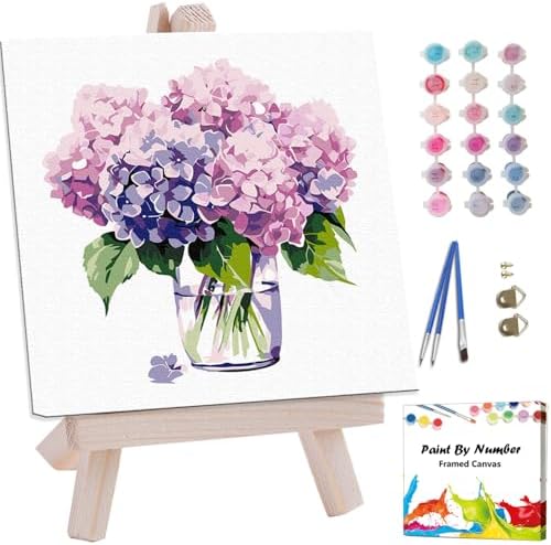 Artunion Framed Paint by Numbers Kit for Adults Beginners & Kids Ages 8-12,Hydrangea Flower Paint by Number with Frame,Floral Paint by Numbers Kit on Canvas 10 * 10 Inch Without Easel by ArtunionDriect