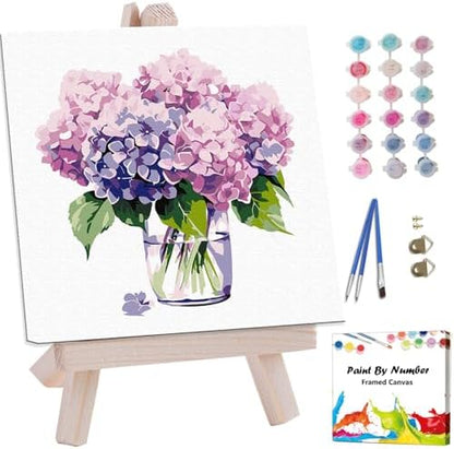 Artunion Framed Paint by Numbers Kit for Adults Beginners & Kids Ages 8-12,Hydrangea Flower Paint by Number with Frame,Floral Paint by Numbers Kit on Canvas 10 * 10 Inch Without Easel by ArtunionDriect