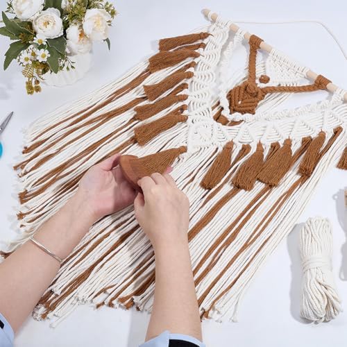 FREEBLOSS DIY Macrame Wall Hanging Kit Woven Tassel Tapestry DIY Cotton Rope Boho Wall Decor Macrame Kit with Instructions for Adults Beginners, 40cm/15.7" Wide - Image 4