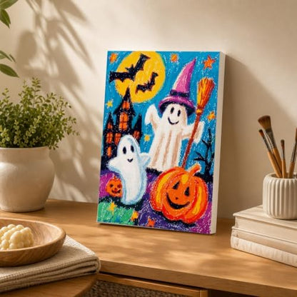 Spandrel Cute Halloween Ghost Paint by Number Kits for Kids & Adults, Pumpkin Paint by Number Kits on Canvas, DIY Acrylic Oil Halloween Painting by Numbers Gitfs for Home Wall Decor, 8x12in - Image 4