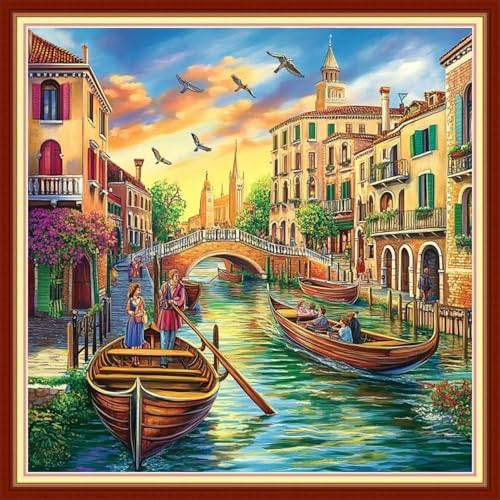 Joyhoor Cross Stitch Kits for Beginners Stamped Cross-Stitch Supplies Needlework preprint Embroidery Kits for Adults DIY Needlepoint Kits Embroidery Patterns 11CT-Waterfront City 18x18 inchs by JoyhoorCrossStitchKits