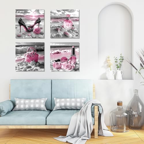 GHHKUD 4 Pack Pink Black Fashion Paint by Numbers Kits for Adults with Frame, DIY Beach Paint by Numbers for Beginners, Painting by Numbers on Canvas Gifts for Home Decor 20x20cm - Image 3