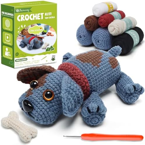 Faircosy Animal Crochet Kit for Beginners Adults: Learn to Crochet Starter Kits with Detailed Video Tutorials - DIY Crochet Cute Dog Kit for Women Men by Faircosy