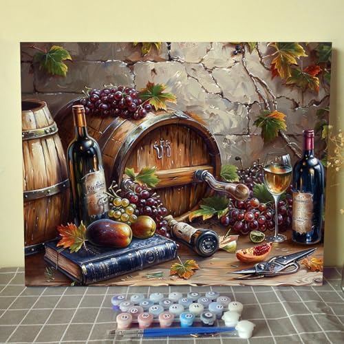 Tucocoo DIY Paint by Numbers for Adults Vintage Wine Fruit DIY Digital Oil Painting Acrylic Paint Fruit Wine Painting Kits Canvas Wall Art Wine Fruit DIY Retro Room Decor 16x20 Inch （DIY Frame ） by Tucocoo
