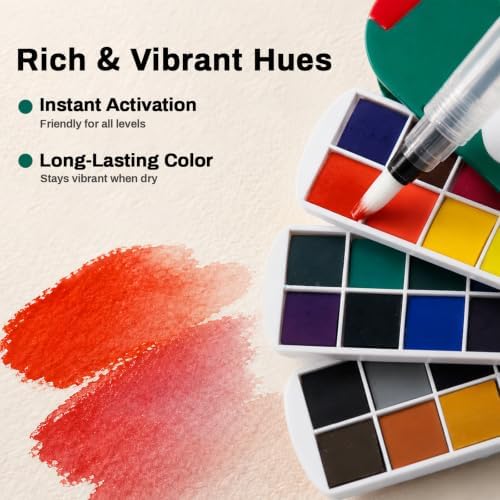 SEAMIART Portable Watercolor Paint Set Pocket Travel Paint Kit w Water Pen - Image 5