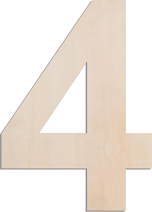 MGTECH 12 Inch Large Wooden Number 4, 1/4 in Thick Big Wood Number for Crafts and Wall Decor