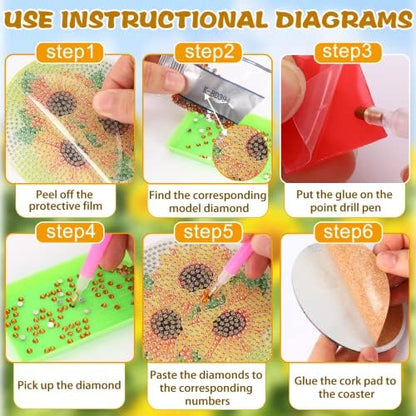 UPINS 8Pcs Sunflower Diamond Art Painting Coasters for Drinks - Image 3
