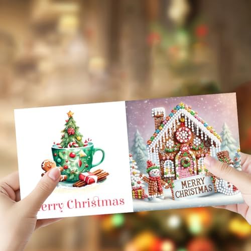 jinglinhh 6pcs Diamond Art Painting Christmas Snowman House Santa Bike Train Greeting Cards with Envelopes, DIY Card Making Kits for Adults, Diamond Art Postcards Holiday Cards Craft Gifts - Image 3