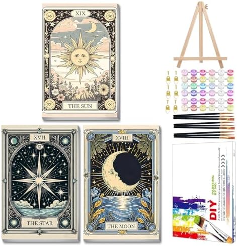 Tarot Paint by Numbers Kit for Adults with Frame, 3 Pack, 7.8x11.8 inch by MANDUN