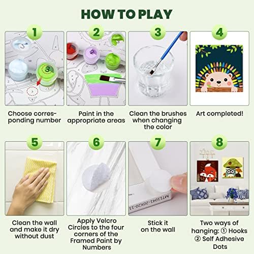 Bowetile 4 Pack Framed Paint by Numbers for Kids Beginners, Easy Cartoon Paint by Numbers for Kids Ages 8-12 on Canvas, DIY Oil Acrylic Number Painting Art Crafts for Home Wall Decor, 8x8in - Image 7