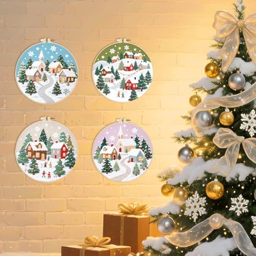 ORIGACH 4 Pcs Christmas Winter Town Embroidery Kit for Beginner - Image 6