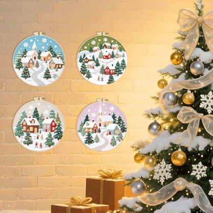ORIGACH 4 Pcs Christmas Winter Town Embroidery Kit for Beginner - Image 6