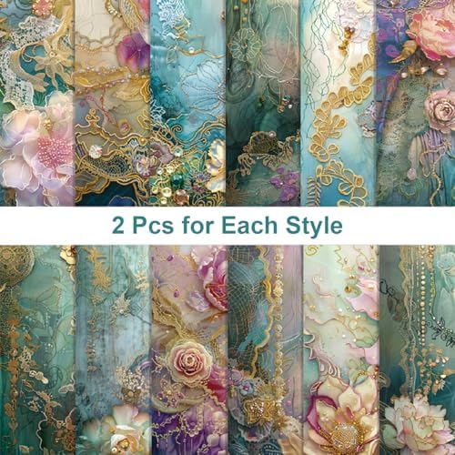 24 Sheets Lace Floral Pattern Paper, 6" x 6" Scrapbooking Supplies Paper Decorative Craft Paper for DIY Card Making Photo Album Junk Journal Décor - Image 3