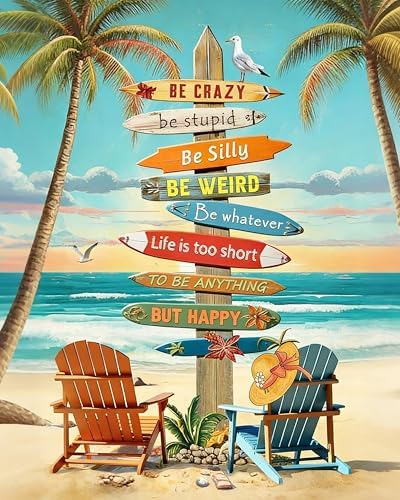 Paint by Numbers Kit for Adults, Beach Sign Number Painting, 16 x 20 Inch by GEEHEIY
