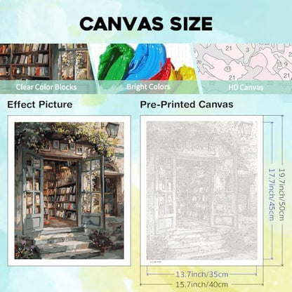 PHANTASYART Vintage Bookstore Paint by Numbers Kit for Adults 16x20inch - Image 4