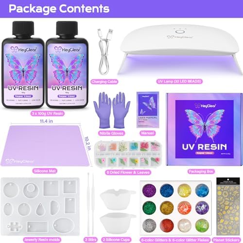 HeyClear UV Resin Molds Kit 200g with Large UV Light for Jewelry Making - Image 2