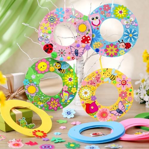 Wavwavw 472 Pcs Spring DIY Craft Kits Spring Wreath Summer Craft Kit Wreath Arts Decorations with Tulips Butterflies Bees Felt Stickers for Party Indoor Outdoor Home Decor - Image 6