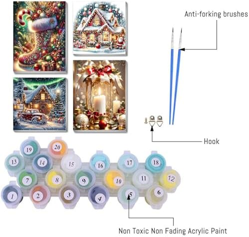 4 pack Christmas Paint by Numbers Kit for Adults Beginner with framed - Image 5
