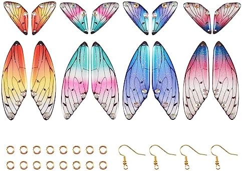FASHEWELRY 16Pcs Resin Dragonfly Wing Earring Charms Rainbow Butterfly Wing Pendants Colorful Fairy Wings Charms with Earring Hooks Jump Rings for Jewelry Making by FASHEWELRY