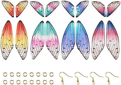 FASHEWELRY 16Pcs Resin Dragonfly Wing Earring Charms Rainbow Butterfly Wing Pendants Colorful Fairy Wings Charms with Earring Hooks Jump Rings for Jewelry Making by FASHEWELRY