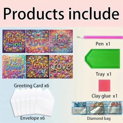 6PCS Love Diamond Art Painting Greeting Cards Kit with Envelopes - 5D DIY Diamond Art Card Kits for Adults - Handcrafted Postcards for Birthday & Holiday - Image 5