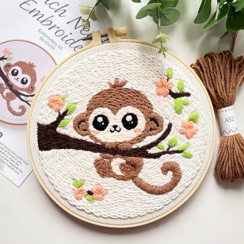 Myfelicity Punch Needle Embroidery Kit, Beginner Craft Set with Animal Pattern Design, 7.9 Inch Hoop (Monkey) - Image 6