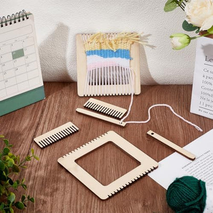 OLYCRAFT 2 Sets Wooden Square Weaving Loom 4.8x4.8 Inch Handcraft Wooden Loom Set Beginners Woodens Looms Notched Weaving Looms Basket for Beginners and Lovers Crochet Knitting Craft Tools - Image 4