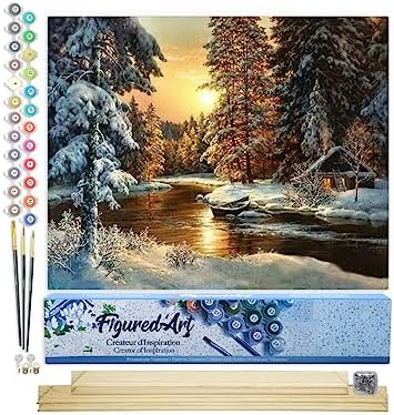 Figured'Art Paint by Numbers Kit for Adults Sunset Forest 16"x20" - Craft Art Painting Rolled Canvas with DIY Wooden Frame by FiguredArt
