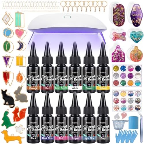 All-Inclusive Keychain Making Kit, 12-Color UV Resin,DIY Craft Decor by FUHITIM