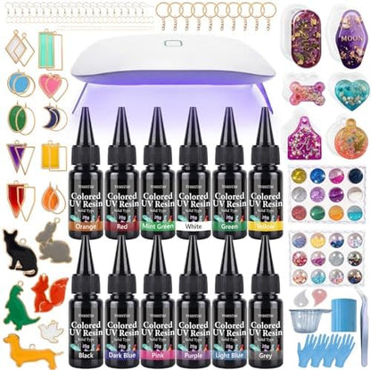 All-Inclusive Keychain Making Kit, 12-Color UV Resin,DIY Craft Decor by FUHITIM