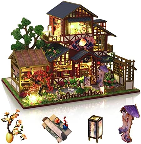 GuDoQi DIY Miniature Dollhouse Kit, 1:24 Scale Tiny House with Music Plant, Model Craft Kit for Adults, Great Handmade Gift for Birthday Christmas Day, Japanese Villa Courtyard by GuDoQi
