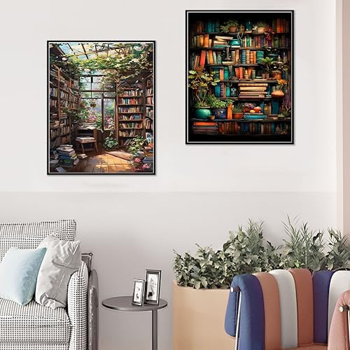 Ycydilirab 2 Pack Bookshelf Paint by Number Adult(with Gifts Box)-Paint by Number Canvas for Adults Bookshelf,Painting by Numbers Kit on Canvas Perfect for Gifts Home Wall Decor(40x50cm) - Image 2