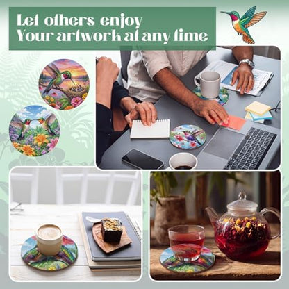 Reallnaive 45 Pcs Wooden Coasters Painting Set with Markers 4 Inch Boho Drink Coaster Gift Arts and Crafts DIY Kit for Adults, Women, Hobby, Ornament Home Apartment Decoration (Hummingbird) - Image 6