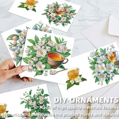 C'eitura 12Pcs Floral Drink Diamond Art Painting Greeting Card Kit with Envelopes, DIY Flower-Themed Beverage Card Making Set for Christmas Birthday Thanksgiving, Creative Handmade Card Craft - Image 6
