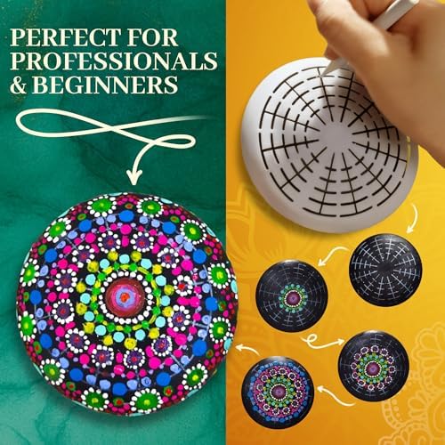 Mandala Rock Painting Kit – Mandala Dotting Tools Set - 5 Large Wooden Rocks + 6 Stencils + Acrylic Paints - Relaxing Arts and Crafts for Adults Women - DIY Hobbies Art and Projects Dot Art Kit - Image 4