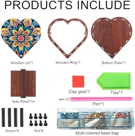 DIY Diamond Painting Storage Box Kit, Heart-Shaped Wooden Special Shaped Diamond Art Organizer with Colorful Flower, Decorative Gift Case for Jewelry, Home Decor & Desktop Display - Image 3