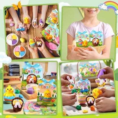 Capoda 18 Sets Easter Craft Kits Gifts for Kids Easter Air Dry Clay Kit Bunny Eggs DIY Modeling Clay with Tutorials Art Crafts for Kids Party Favors Basket Stuffers Classroom Prizes Fun Activities - Image 2