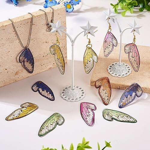 FASHEWELRY 10Pcs Resin Butterfly Wing Charms Rainbow Insects Wing Charms 5 Colors Animal Feather Pendants with Jump Rings Earring Hooks for Crafts Jewelry Making - Image 2