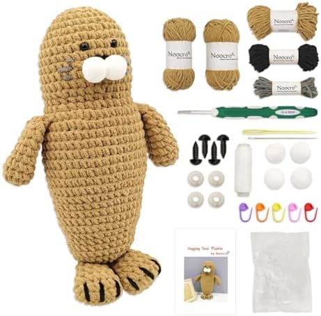 Noocro Amigurumi Crochet Kit for Beginners, Intermediate and Advanced Crocheters, DIY Crochet Plushie Kit with Complete Kit, Detailed Instrucions and Video Tutorial - Fun Craft Gift (Seal) by Noocro