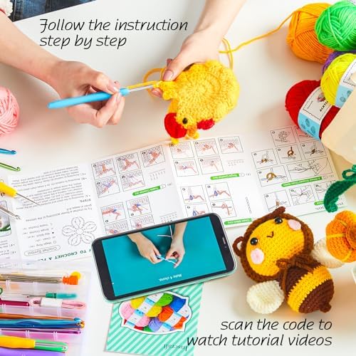 INSCRAFT Crochet Kit for Beginners Adults, 30 Acrylic Yarn Skeins 1650 Yards Yarn, 105 PCS Crochet Kit with Hooks Set,Includes Canvas Tote Bag, Ideal Starter Pack for Professionals - Image 6