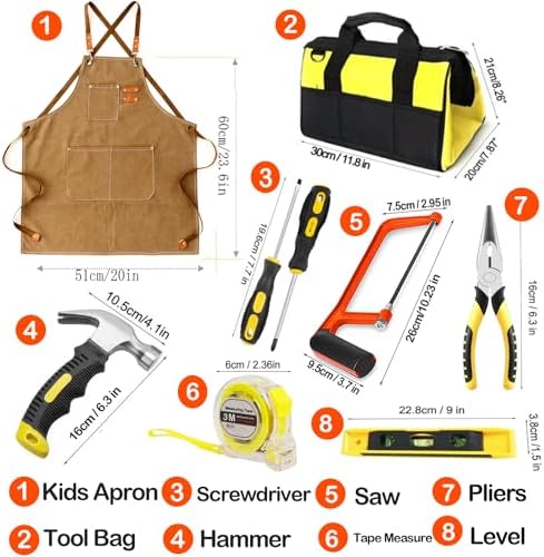 38-Piece Kids Real Tool Set with Tool Bag & Woodworker Apron, Hand Saw, Children Construction Tools for Ages 6+, Boys & Girls Birthday Gift for DIY Building and Woodworking - Image 2