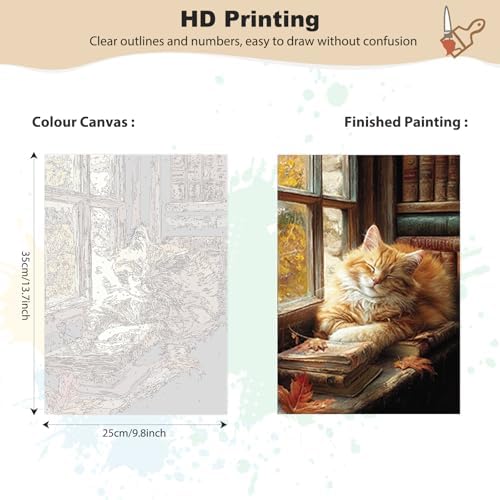 EOBROMD Framed Paint by Numbers Kits for Adults with Wooden Easel, Sleepy Cat DIY Paint by Numbers for Adults Beginner, Painting on Stretched Canvas, Oil Painting Kits for Home Decor Gift 10x14 Inch - Image 2