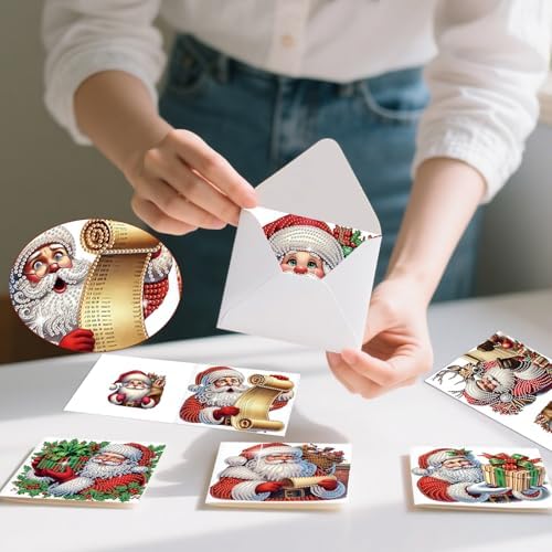 jinglinhh 6pcs Christmas Reindeer Santa Claus Diamond Art Painting Greeting Cards with Envelopes, DIY Card Making Kits for Adults, Diamond Art Postcards Christmas Cards Craft Gifts - Image 5