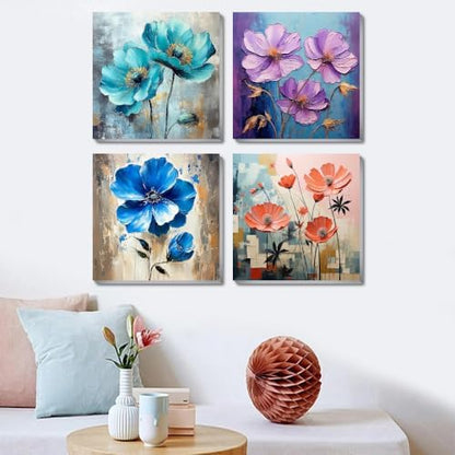 4 Pack Paint by Numbers Kit for Adults Beginners Framed - Flowers Adults Paint by Numbers Kits on Canvas with Paints and Brushes, Flowers Small Oil Paint by Number Kits for Home Decor 8 X 8 Inch - Image 2