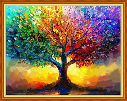 Joyhoor Cross Stitch Kits for Beginners Stamped Cross-Stitch Supplies Needlework preprint Embroidery Kits for Adults DIY Needlepoint Kits Embroidery Patterns 11CT-Colorful Tree 16x20 inchs by JoyhoorCrossStitchKits