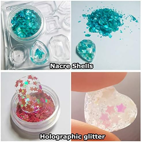 Transparent & Color UV Epoxy Resin Kit 200ML + Choose Any 6 Colors 30ML with 4 Molds 42 Colorful Sequins Holographic Glitter Nacre Pieces for Decoration + Portable UV Lamp for Jewelry Making - Image 6