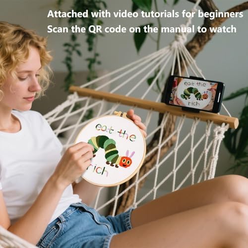 Hungry Caterpillar Embroidery Kits for Beginners Adults, Cute Embroidery Starter Kits, Counted Cross Stitch Kits for Beginners DIY Craft Kits for Adults Women, Embroidery Hoop, Thread & Video Tutorial - Image 3