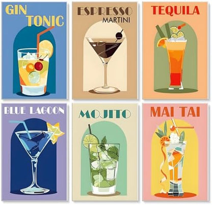 Yezavesu 6 Pack Paint by Numbers Kit for Adults Beginner 8x12 Inch, Cocktail Adult Paint by Number Kits on Canvas Without Frame, DIY Acrylic Cocktail Painting by Numbers for Home Wall Decor Gift by Yezavesu