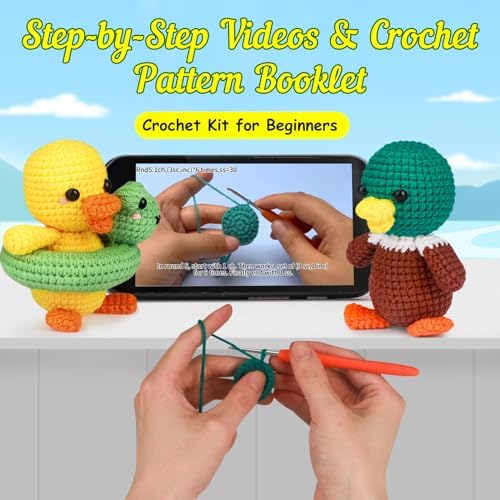 ekaus Crochet Kit for Beginners, Crochet Kit with Step-by-Step Video Tutorials, Crochet DIY Knitting Supplies for Adults, Crochet Ducks(45%+ Yarn) - Image 4