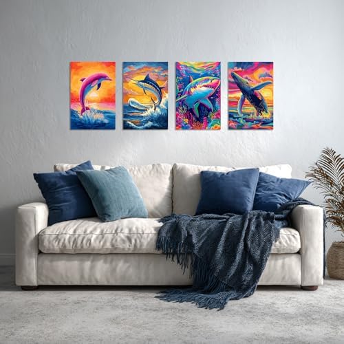 TBAIRO 4 Pack Framed Paint by Numbers Kit for Adults Beginner Animals DIY Painting Kits for Adults Ocean Easy Adult Paint by Number Kits on Canvas for Wall Art Decor 8x12 Inch - Image 7
